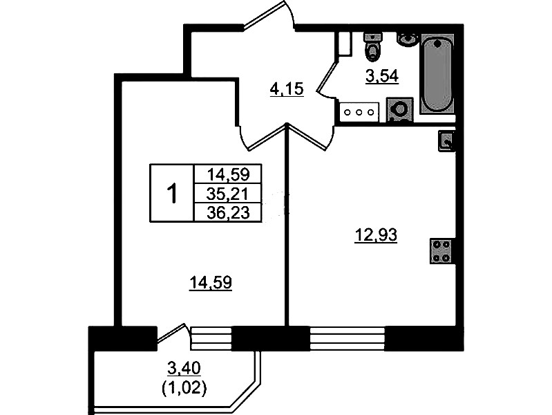 1-комнатная квартира 36.23 м², 8/23 эт., ЖК «Живи! В Рыбацком»